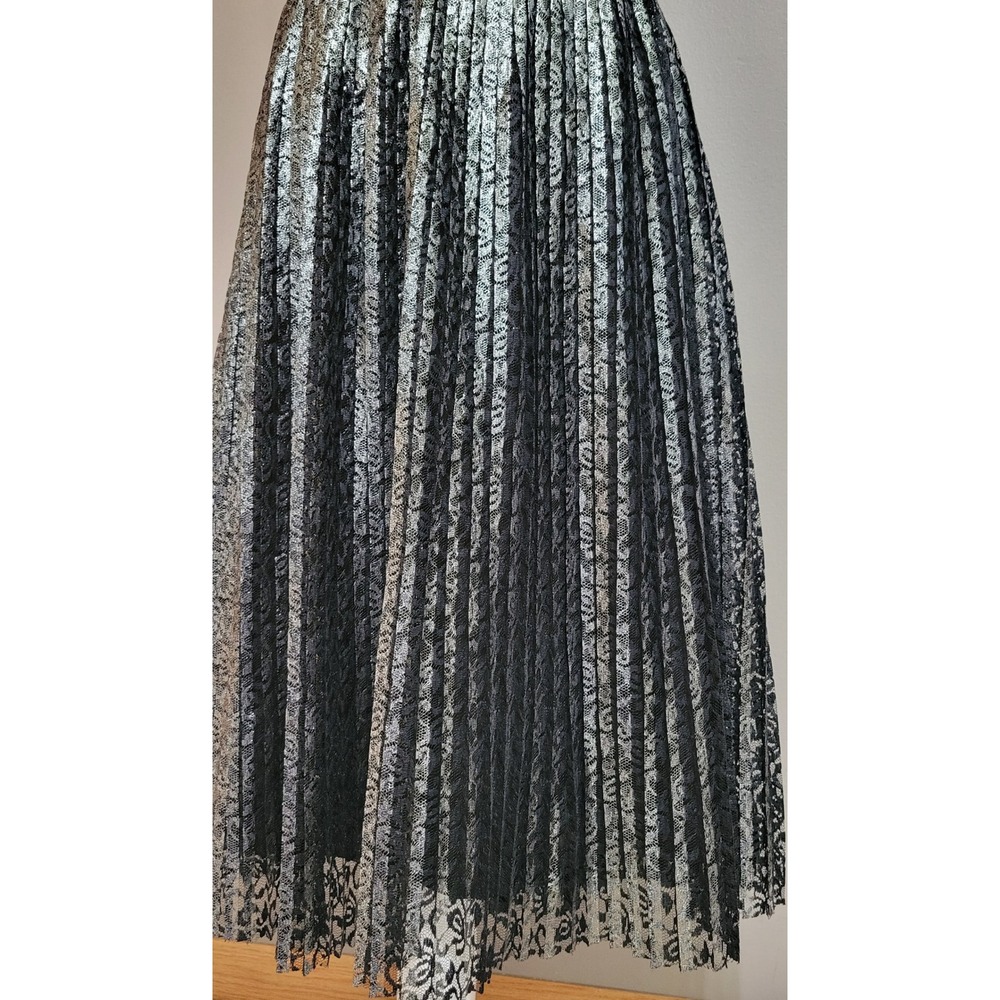 Eloquii Black & Sliver Lace Pleated Midi Skirt - Picture 5 of 7